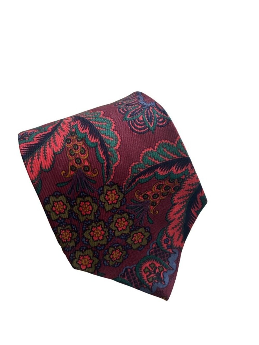 Yves Saint Laurent Mens Designer Burgundy Floral Paisley Silk Tie